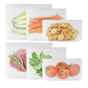 midelong reusable food bags bpa-free leakproof bags freezer resealable silicone storage bags for fruit veggies lunch sandwich snack(2 large +2 sandwich +2 snack bags), 6 pack total