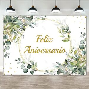 lofaris feliz aniversario backdrop for photography green leaves shinning dots gold ring mexican happy anniversary decorations supplies floral cake table banner photo booth props 7x5ft