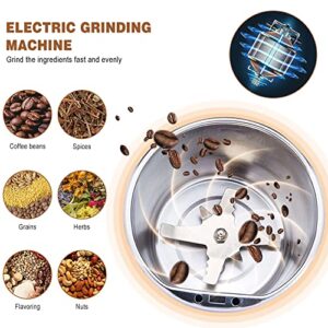 Finphoon Coffee Grinder Electric, Spice Grinder, Coffee Bean Herb Grinder with Integrated Brush Spoon, One-touch Push-Button Stainless Steel Grinding for Herb Peanut Grains Beans(Blue)