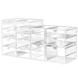 makeup organizer storage with 16 drawers, 4 pcs desktop office supplies, desk organizers, clear desk accessories, dustproof drawer organizer and storage for make up, jewelry, pen, desktop stationary