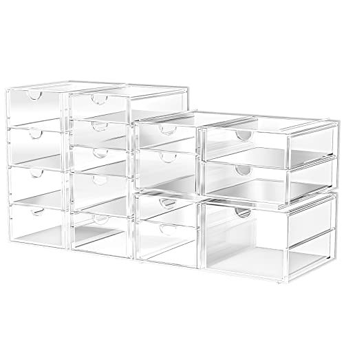 Makeup Organizer Storage With 16 Drawers, 4 Pcs Desktop Office Supplies, Desk Organizers, Clear Desk Accessories, Dustproof Drawer Organizer and Storage for Make Up, Jewelry, Pen, Desktop Stationary