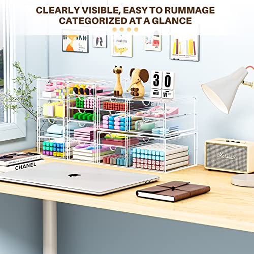 Makeup Organizer Storage With 16 Drawers, 4 Pcs Desktop Office Supplies, Desk Organizers, Clear Desk Accessories, Dustproof Drawer Organizer and Storage for Make Up, Jewelry, Pen, Desktop Stationary