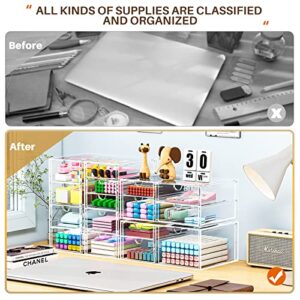 Makeup Organizer Storage With 16 Drawers, 4 Pcs Desktop Office Supplies, Desk Organizers, Clear Desk Accessories, Dustproof Drawer Organizer and Storage for Make Up, Jewelry, Pen, Desktop Stationary