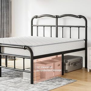 EZBeds Cal King Bed Frame with Headboard and Footboard, 14 Inch High, Heavy Duty Bed Frame No Box Spring Needed, Easy Assembly, Noise-Free, Under Bed Storage, Black