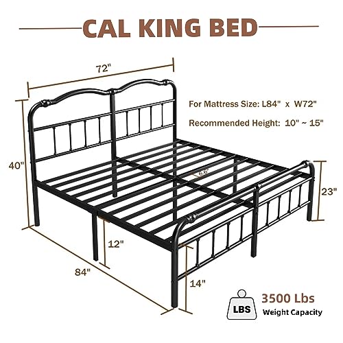 EZBeds Cal King Bed Frame with Headboard and Footboard, 14 Inch High, Heavy Duty Bed Frame No Box Spring Needed, Easy Assembly, Noise-Free, Under Bed Storage, Black