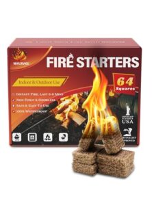 nvkrvks fire starter, easy-burning fire starter squares for wood stoves, campfires, grill pit and fireplace, natural & waterproof bbq fire starters, 64 mini square