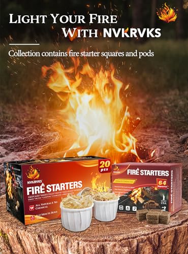 Nvkrvks Fire Starter, Easy-Burning Fire Starter Squares for Wood Stoves, Campfires, Grill Pit and Fireplace, Natural & Waterproof BBQ Fire Starters, 64 Mini Square