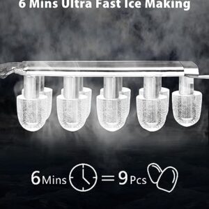 COWSAR Ice Makers Countertop, Portable Ice Maker Machine 6 Mins/9 Pcs Bullet 26.5lbs/24Hrs with Self-Cleaning, Ice Scoop and Basket, Ice Maker for Party/Kitchen/Home/Office