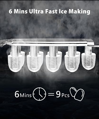 COWSAR Ice Makers Countertop, Portable Ice Maker Machine 6 Mins/9 Pcs Bullet 26.5lbs/24Hrs with Self-Cleaning, Ice Scoop and Basket, Ice Maker for Party/Kitchen/Home/Office