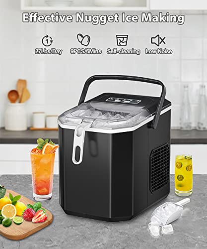 COWSAR Ice Makers Countertop, Portable Ice Maker Machine 6 Mins/9 Pcs Bullet 26.5lbs/24Hrs with Self-Cleaning, Ice Scoop and Basket, Ice Maker for Party/Kitchen/Home/Office