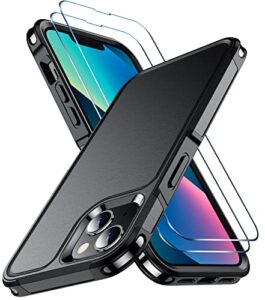 temdan for iphone 13 mini case [military grade drop protection] [tempered glass screen protector] non-slip heavy duty full-body shockproof phone case-black