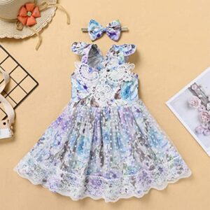 Baby Toddler Girl Summer Dress,Little Girls Boho Tutu Dress A-line Birthday Christmas Party Princess Dress Sleeveless Backless Ruffle Swing Daddy&Daughter Dance Dresses Blue-Tulle 6-12 Months