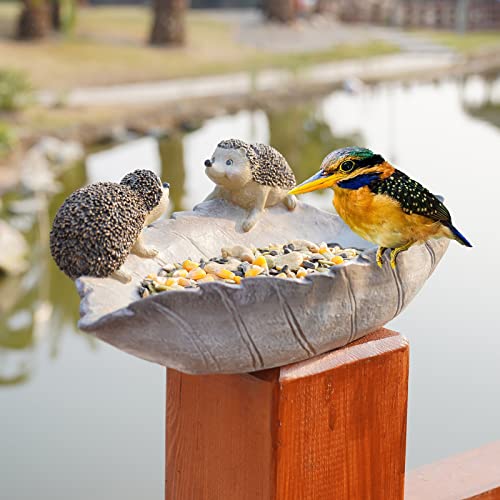 LC LCdecohome Bird Baths for Outdoors Birdbath - Antique Outdoor Garden Concrete Bird Bath Resin Birdbath Bowl with 2 Hedgehogs Ground Bird Feeder for Outside Yard Table Decor 11.25 x 6 x 4 inch