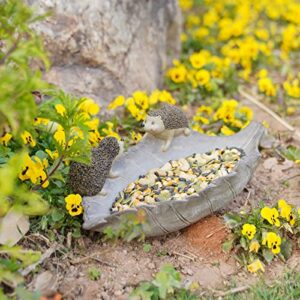 LC LCdecohome Bird Baths for Outdoors Birdbath - Antique Outdoor Garden Concrete Bird Bath Resin Birdbath Bowl with 2 Hedgehogs Ground Bird Feeder for Outside Yard Table Decor 11.25 x 6 x 4 inch