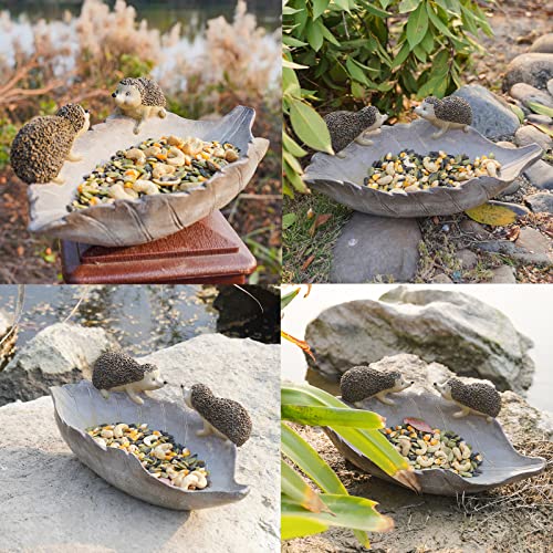 LC LCdecohome Bird Baths for Outdoors Birdbath - Antique Outdoor Garden Concrete Bird Bath Resin Birdbath Bowl with 2 Hedgehogs Ground Bird Feeder for Outside Yard Table Decor 11.25 x 6 x 4 inch