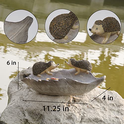 LC LCdecohome Bird Baths for Outdoors Birdbath - Antique Outdoor Garden Concrete Bird Bath Resin Birdbath Bowl with 2 Hedgehogs Ground Bird Feeder for Outside Yard Table Decor 11.25 x 6 x 4 inch