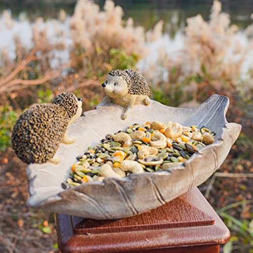 LC LCdecohome Bird Baths for Outdoors Birdbath - Antique Outdoor Garden Concrete Bird Bath Resin Birdbath Bowl with 2 Hedgehogs Ground Bird Feeder for Outside Yard Table Decor 11.25 x 6 x 4 inch