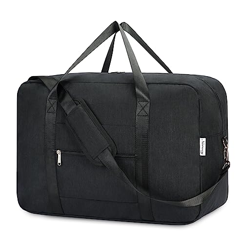 Carry on luaggage 22x14x9 Airlines Approved Foldable Carry on Bag Travel Duffel Packable Duffle Overnight for Women and Men 40L (Black)