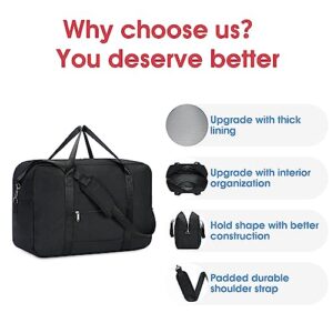 Carry on luaggage 22x14x9 Airlines Approved Foldable Carry on Bag Travel Duffel Packable Duffle Overnight for Women and Men 40L (Black)