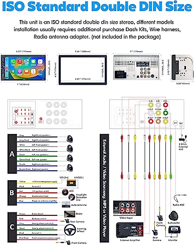 [Upgrade Wireless] Double Din Car Stereo with Wireless Apple Carplay, Android Auto - 7 Inch HD Touchscreen, Bluetooth, Subw, Steering Wheel, MirrorLink, USB/SD/AM/FM Car Radio Receiver, Backup Camera