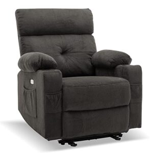 consofa power recliner chair with usb port and cup holders, faux leather electric reclining chair with extended footrest, power recliner with soft cushion and back for living room (grey, recliner)