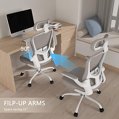 Office Chair, High Back Ergonomic Desk Chair, Breathable Mesh Desk Chair with Adjustable Lumbar Support and Headrest, Swivel Task Chair with flip-up Armrests, Executive Chair for Home Office