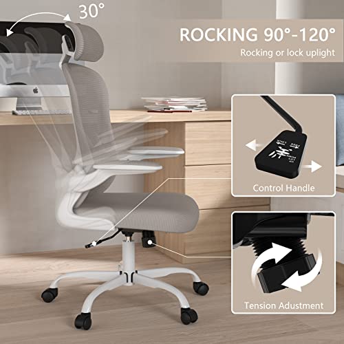 Office Chair, High Back Ergonomic Desk Chair, Breathable Mesh Desk Chair with Adjustable Lumbar Support and Headrest, Swivel Task Chair with flip-up Armrests, Executive Chair for Home Office