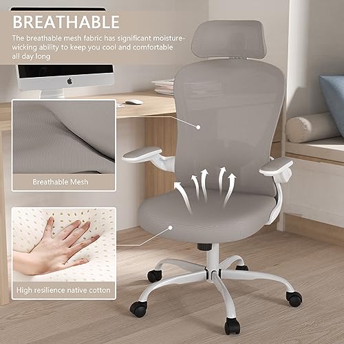 Office Chair, High Back Ergonomic Desk Chair, Breathable Mesh Desk Chair with Adjustable Lumbar Support and Headrest, Swivel Task Chair with flip-up Armrests, Executive Chair for Home Office