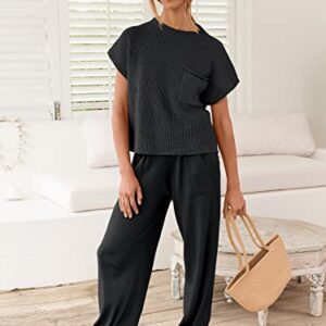 ANRABESS Women's Two Piece Outfits Sweater Sets Knit Pullover Tops Casual Pants Matching Lounge Sets 2023 Spring Summer Fashion Clothes Tracksuit Sweatsuit Set 953heise-L