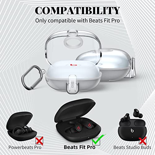 Secure Lock Clear Case for Beats Fit Pro, WOFRO Full-Body Shockproof Protective Cover for Beats Fit Pro Earbuds 2021 Hard Shell with Anti-Lost Lanyard/Keychain[One-Click Pop] (Clear)