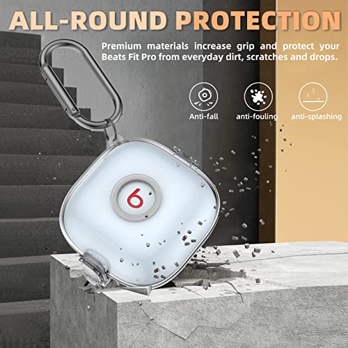 Secure Lock Clear Case for Beats Fit Pro, WOFRO Full-Body Shockproof Protective Cover for Beats Fit Pro Earbuds 2021 Hard Shell with Anti-Lost Lanyard/Keychain[One-Click Pop] (Clear)