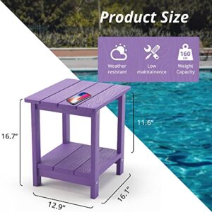 LUE BONA Adirondack Outdoor Side Table, 2-Tier Purple HDPS Patio End Table Weather Resistant, Morden Side Table for Patio, Pool, Porch