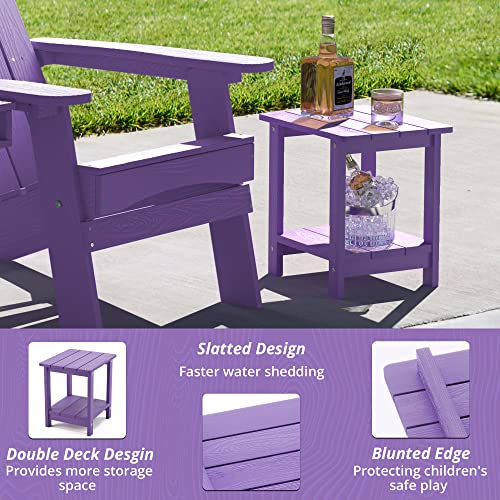 LUE BONA Adirondack Outdoor Side Table, 2-Tier Purple HDPS Patio End Table Weather Resistant, Morden Side Table for Patio, Pool, Porch