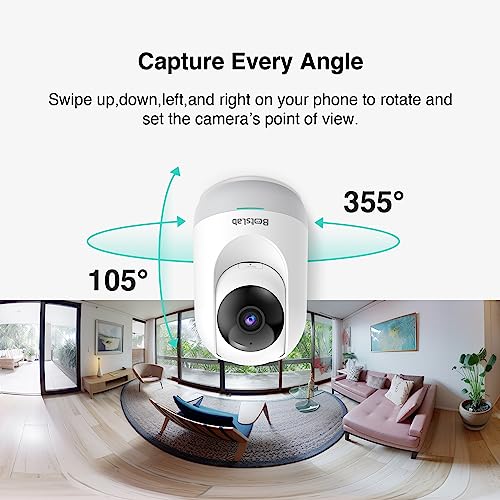 BOTSLAB Smart Pan Tilt Camera, 2K WiFi Indoor Home Security Dome Camera with Human and Motion Detection, Night Vision Baby Monitor, Compatible with Alexa