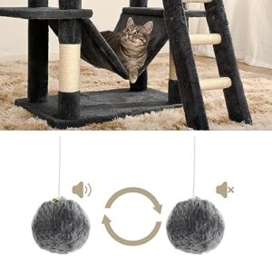 FourFurPets Cat Tree for Indoor Cats, 63in Cat Tower, Cat Condo, Two Cat Perch, Wwo Cat Caves, Two Cat Basket, Sisal Scratching Stairs, Toys, Smoky Gray