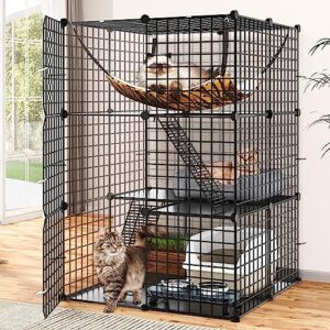 yitahome cat cage indoor catio diy cat enclosures metal cat playpen 3-tiers kennels pet crate with extra large hammock for 1-2 cats, rabbit