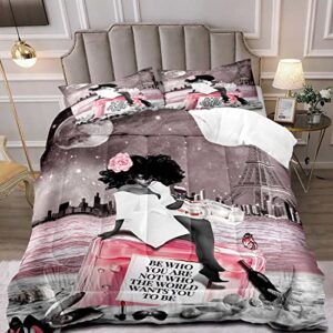 luvivihome black girl magic comforter set for women, pink king size comforter, african girl bedding sets, eiffel tower beach romantic paris bedroom decor for teen girls, 1 quilt and 2 pillowcases