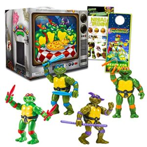 teenage mutant ninja turtles figures collection - bundle with 4 tmnt mini figurines toys for boys with tmnt stickers | tmnt party favors for kids 8-12