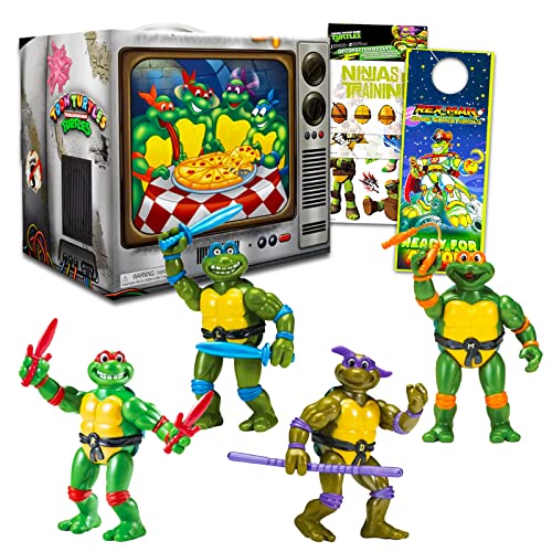 Teenage Mutant Ninja Turtles Figures Collection - Bundle with 4 TMNT Mini Figurines Toys for Boys with TMNT Stickers | TMNT Party Favors for Kids 8-12