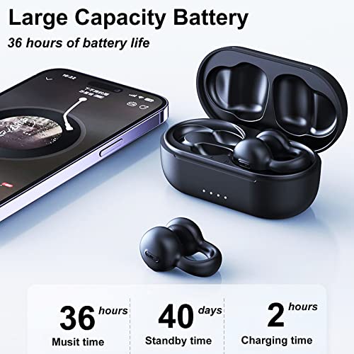 Houlyn Wireless Ear Clip Bone Conduction Headphones Open Ear Earbuds Bluetooth 5.3 for Android iPhone, Waterproof Painless Mini Sport Open Ear Clip Headphones, HiFi Quality/Long Battery Life, Black