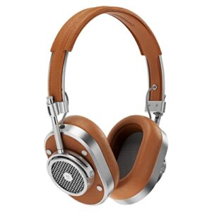 master & dynamic mh40 over-ear wireless headphones gen ii, silver metal/brown coated canvas/brown leather