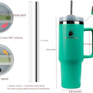 MONOHYDRO 40 oz Tumbler with Handle and Straw - tumbler with straw Stainless Steel Insulated Cup -stainless steel straw, Eco-friendly Materials - conserve temperature up to 24+hours - Caribbean Green