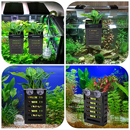 BABORUI 2 Pack Aquarium Plant Holder with Hooks and Suction Cups, Hanging Aquatic Planter Cups for Aquarium Decorations Plants, Aquarium Decor for Fish Tank Live Aquarium Plants