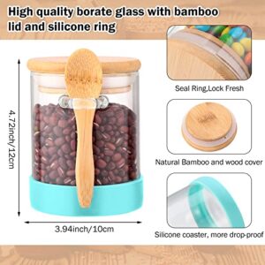 6 Pcs 17 oz Airtight Glass Jars with Bamboo Lids, Spoons and 6 Silicone Bottom Rings, Sealed Glass Container Clear Food Storage Canister for Candy Cookie Rice Sugar Flour Tea Nuts Coffee Beans