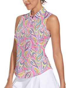 soneven women's golf shirts sleeveless floral athletic polo shirts moisture wicking tennis shirts paisley