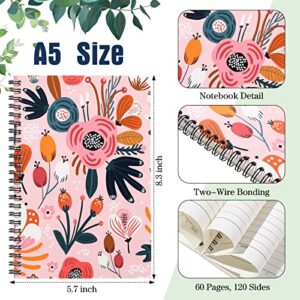 Faccito 8 Pack A5 Spiral Journal Notebook for Women College Ruled Notebook Hardcover Notepad with 60 Sheets/120 Pages for Gift, Daily School, Office Supplies (Floral Style)