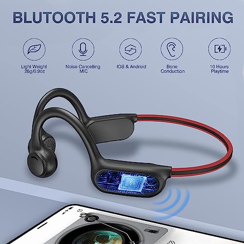 S100 Bone Conduction Headphones,Open Ear Headphones with Built-in Mic, Bone Conduction Headphones Bluetooth 5.2,10H,Sweatproof Sports Headsets.