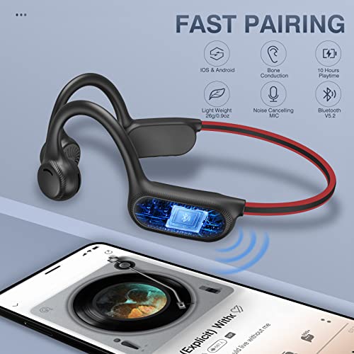 S100 Bone Conduction Headphones,Open Ear Headphones with Built-in Mic, Bone Conduction Headphones Bluetooth 5.2,10H,Sweatproof Sports Headsets.