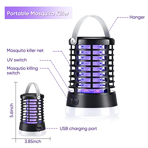 Bug Zapper for Indoor Outdoor,Electric Mosquito Killer Lamp with 3 Light Modes,USB Rechargeable Mosquito Zapper Fly Trap for Home Backyard Patio Camping and Hiking