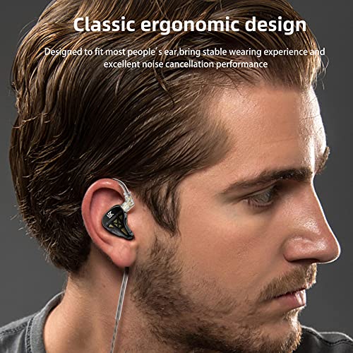 Wired Headphone,KZ DQS HiFi Dynamic Drivers Earphone Earbuds Bass 2pin 3.5mm Sports Music Game Headphone (Black, No Mic)